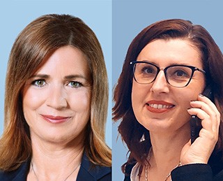 Zwei Portraitfotos, eines von Christiane Giesen und das zweite von einer Frau mit Brille, welche telefoniert (Foto)